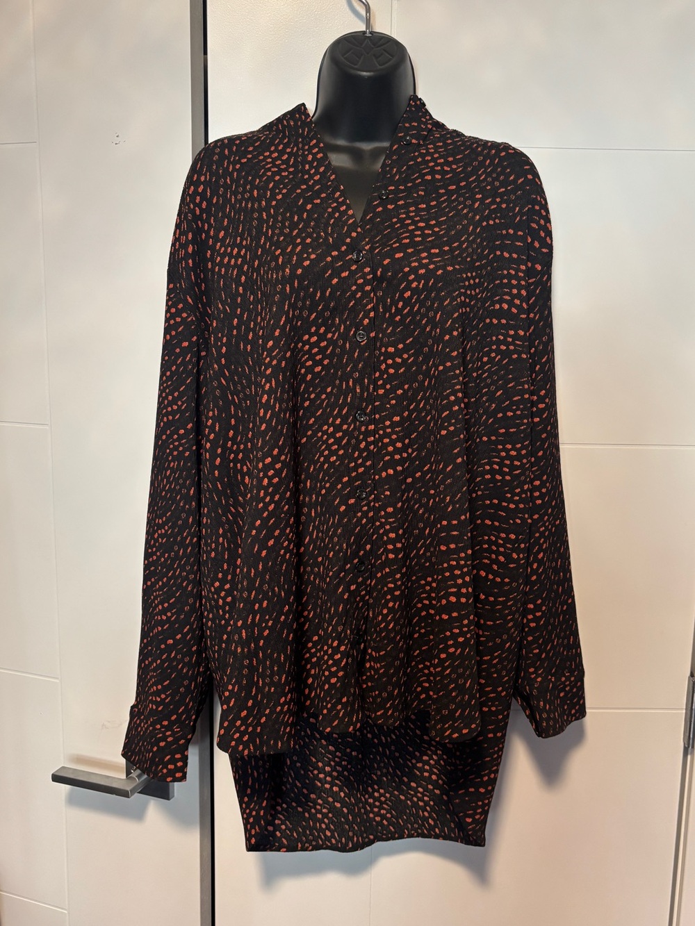 Penningtons Black Button-Up Blouse with Rust Dot Print